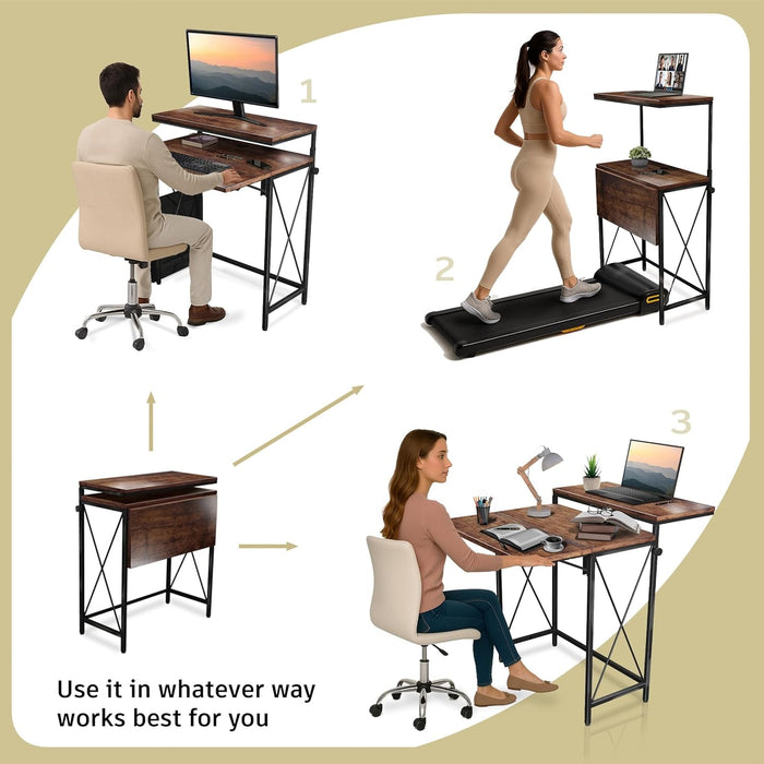 Small Standing Desk, Height Adjustable Small Writing, Mini Desk, Home Office Desks, Work for Home Office, Folding Laptop Study Compact (Brown) - ShipItFurniture