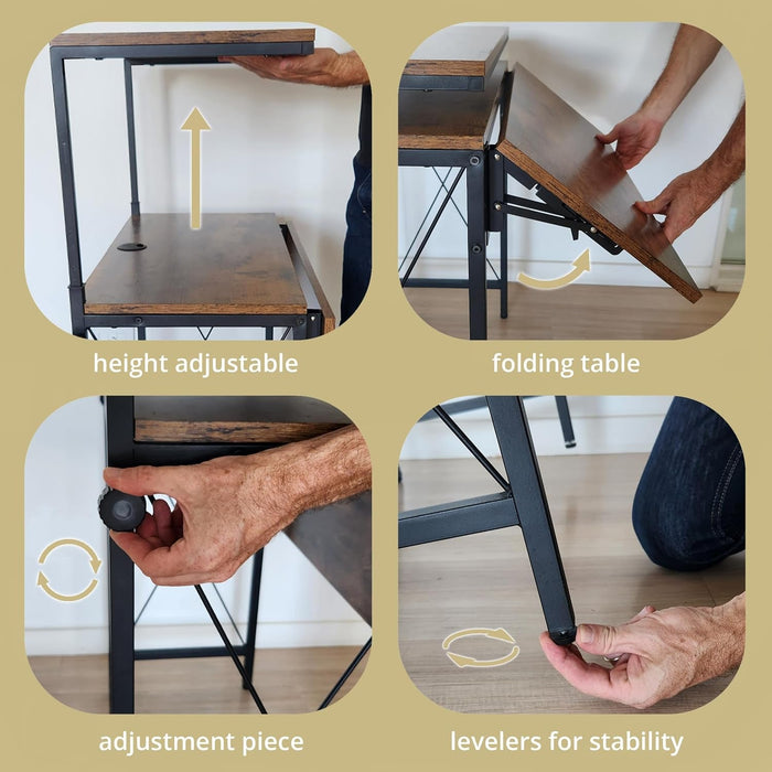 Small Standing Desk, Height Adjustable Small Writing, Mini Desk, Home Office Desks, Work for Home Office, Folding Laptop Study Compact (Brown) - ShipItFurniture