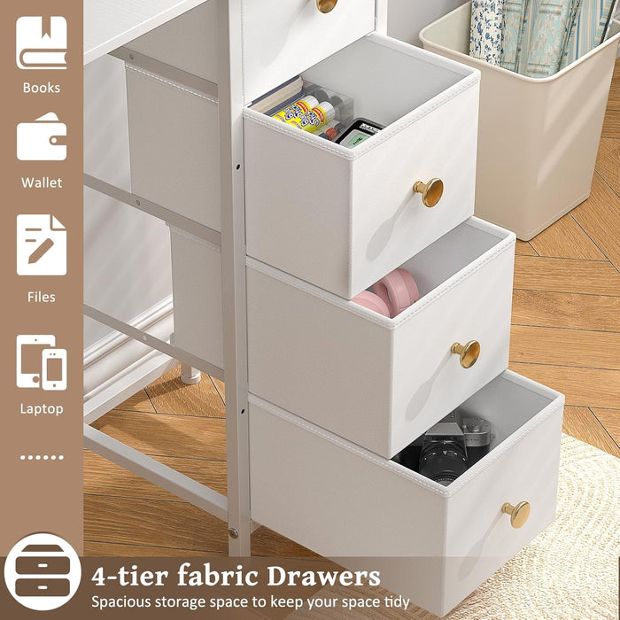 Small Writing Desk with 4 Fabric Drawers, 35.4 Inch Computer Desk for Home Office, Simple PC Desk for Small Places, Kids Girls Teen Study Table for Bedroom Dorm, White - ShipItFurniture