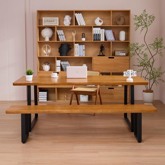 Solid Wood Administrative Computer Desk - Rustic Style Large Office Desk, Modern Minimalist Workstation for Home, Ideal for Learning, Writing, and Professional Use (Dark Yellow, 78.74In) - ShipItFurniture