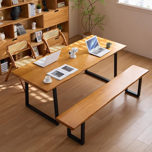 Solid Wood Administrative Computer Desk - Rustic Style Large Office Desk, Modern Minimalist Workstation for Home, Ideal for Learning, Writing, and Professional Use (Dark Yellow, 78.74In) - ShipItFurniture