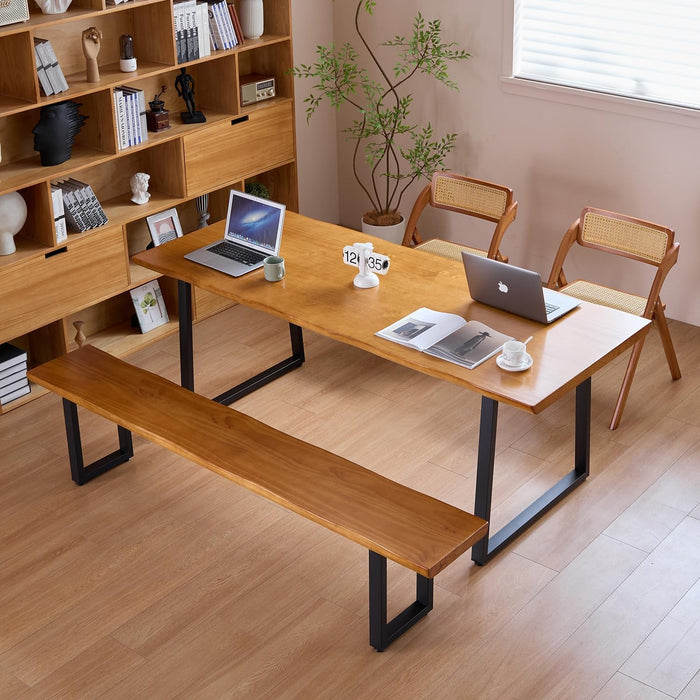 Solid Wood Administrative Computer Desk - Rustic Style Large Office Desk, Modern Minimalist Workstation for Home, Ideal for Learning, Writing, and Professional Use (Dark Yellow, 78.74In) - ShipItFurniture