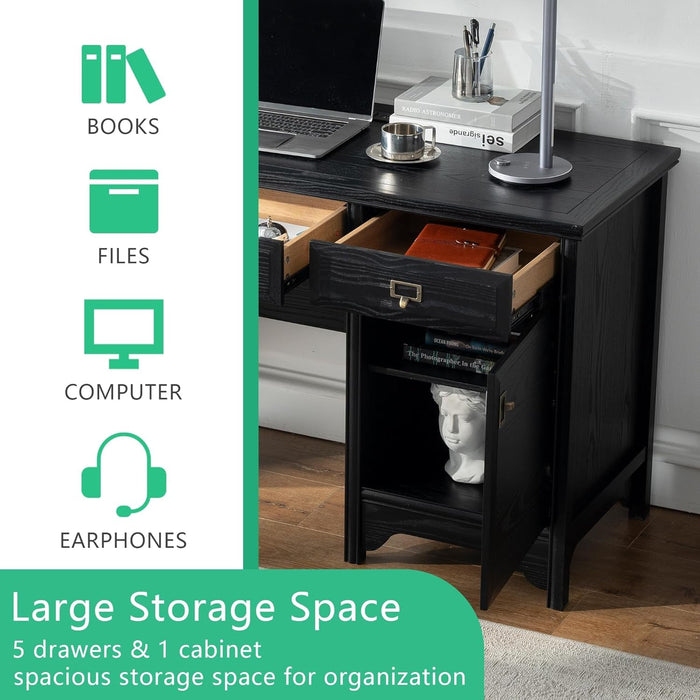 Solid Wood Executive Desk with Drawers and Storage - ShipItFurniture