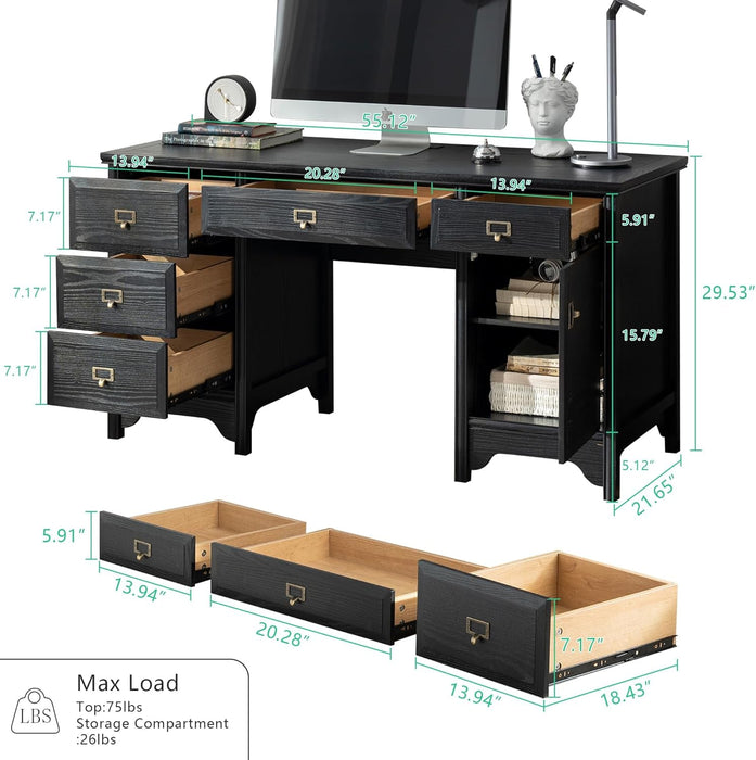 Solid Wood Executive Desk with Drawers and Storage - ShipItFurniture