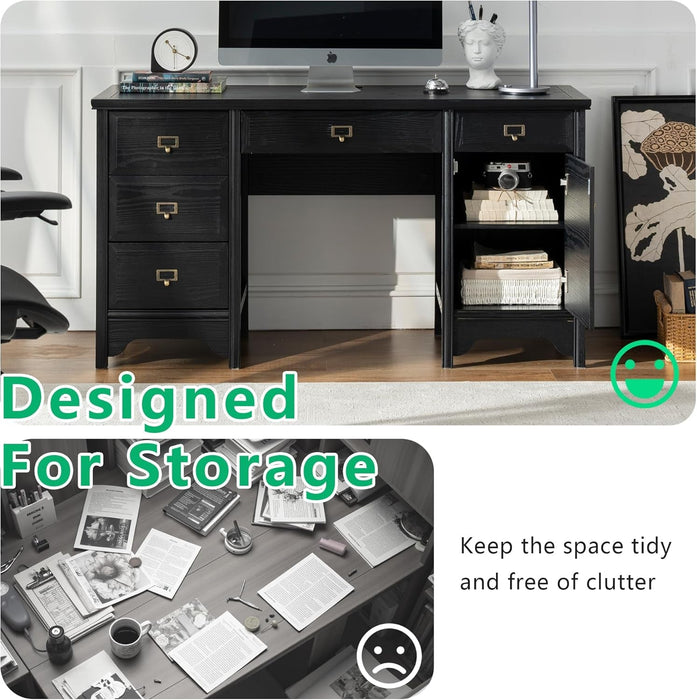 Solid Wood Executive Desk with Drawers and Storage - ShipItFurniture