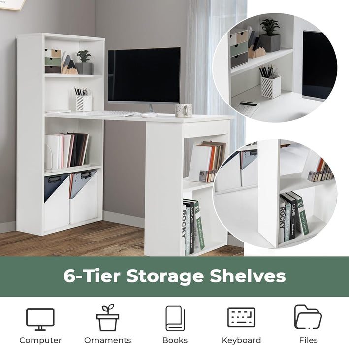 Space - Saving 48 Inch Computer Desk with Bookshelf - ShipItFurniture