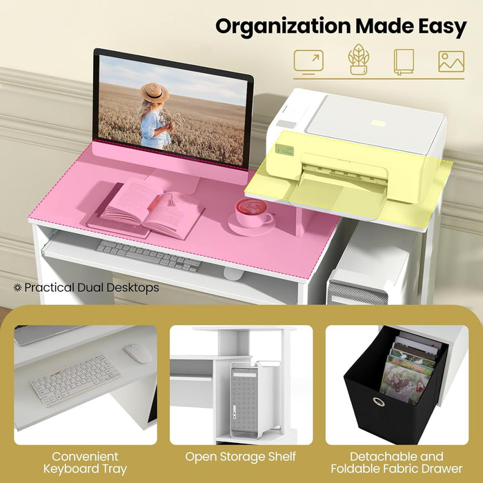 Space - Saving Computer Desk with Drawer and Storage Shelves - ShipItFurniture