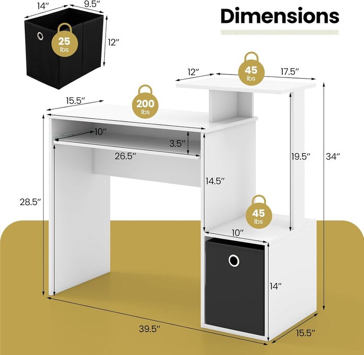 Space - Saving Computer Desk with Drawer and Storage Shelves - ShipItFurniture