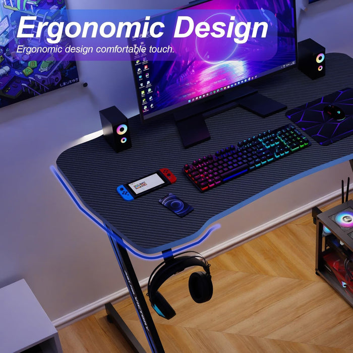 Spacious 39 Inch Ergonomic Gaming Desk With Headphone Hook - ShipItFurniture