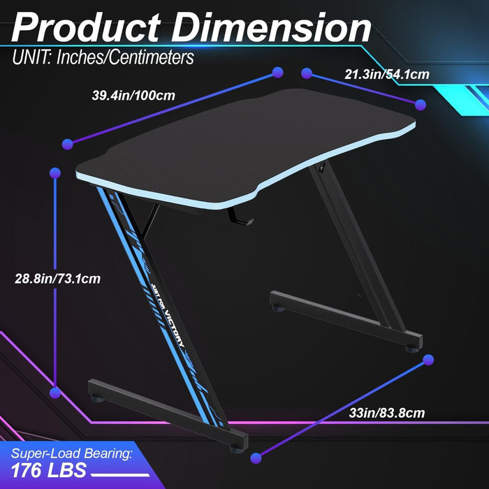 Spacious 39 Inch Ergonomic Gaming Desk With Headphone Hook - ShipItFurniture