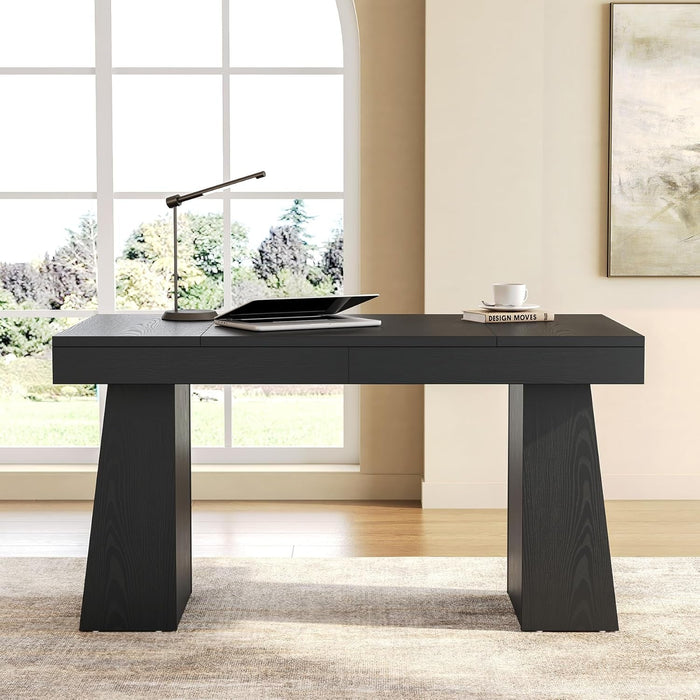 Spacious 55 Inch Black Wooden Computer Desk for Home - ShipItFurniture