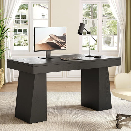 Spacious 55 Inch Black Wooden Computer Desk for Home - ShipItFurniture