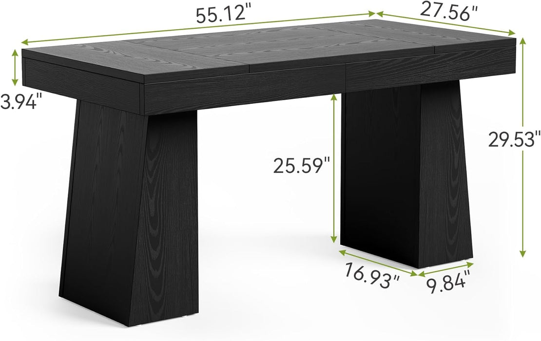 Spacious 55 Inch Black Wooden Computer Desk for Home - ShipItFurniture
