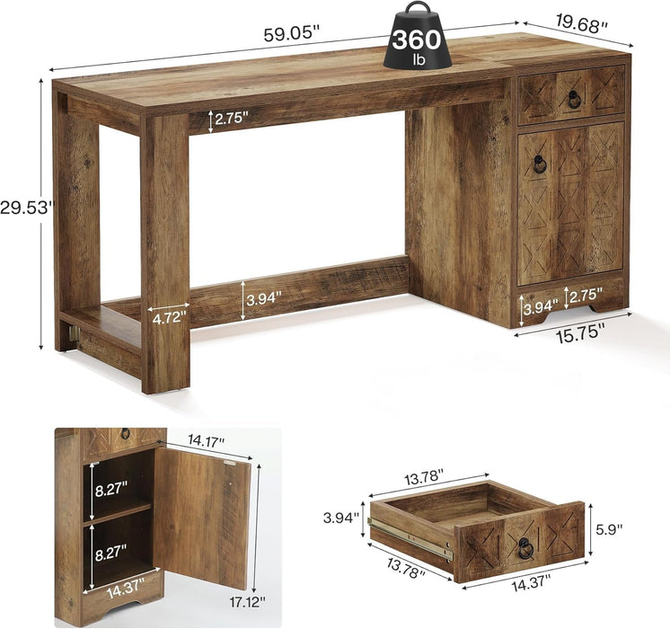 Spacious 59 Inch Computer Desk with Storage Drawer - ShipItFurniture