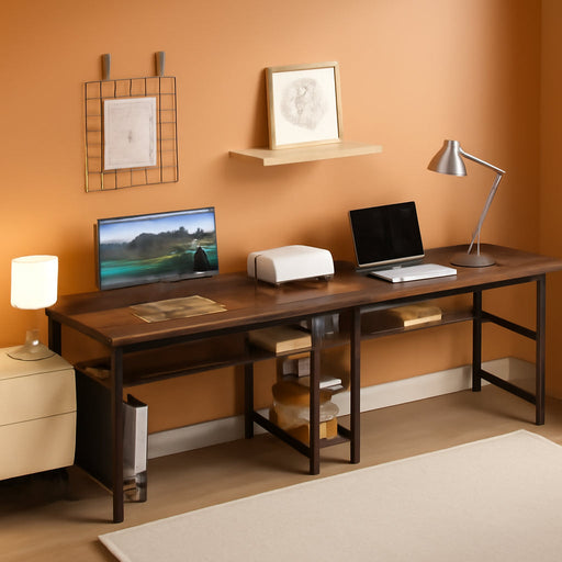 Spacious Two Person Desk with Power Strips and Shelves - ShipItFurniture