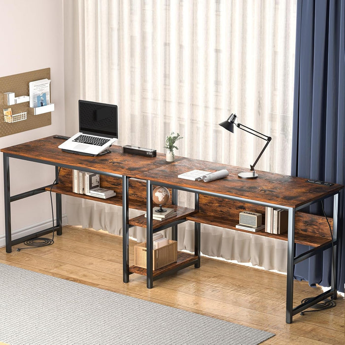 Spacious Two Person Desk with Power Strips and Shelves - ShipItFurniture