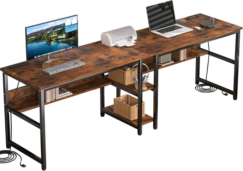 Spacious Two Person Desk with Power Strips and Shelves - ShipItFurniture
