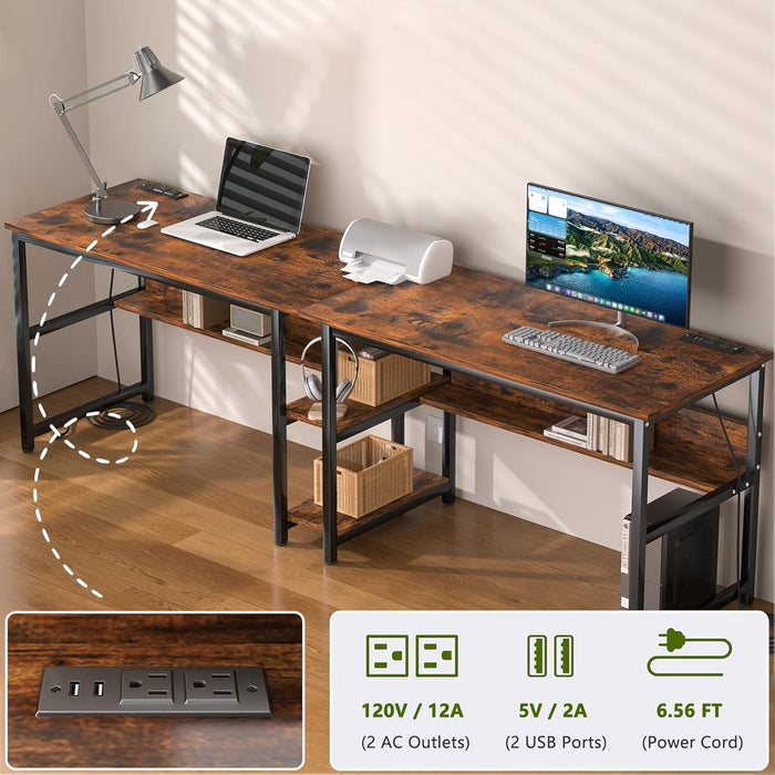 Spacious Two Person Desk with Power Strips and Shelves - ShipItFurniture
