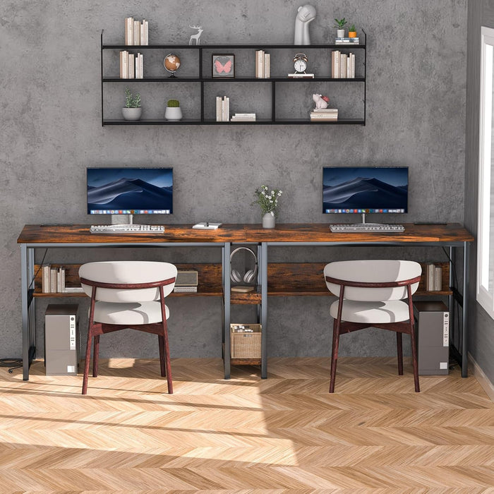 Spacious Two Person Desk with Power Strips and Shelves - ShipItFurniture