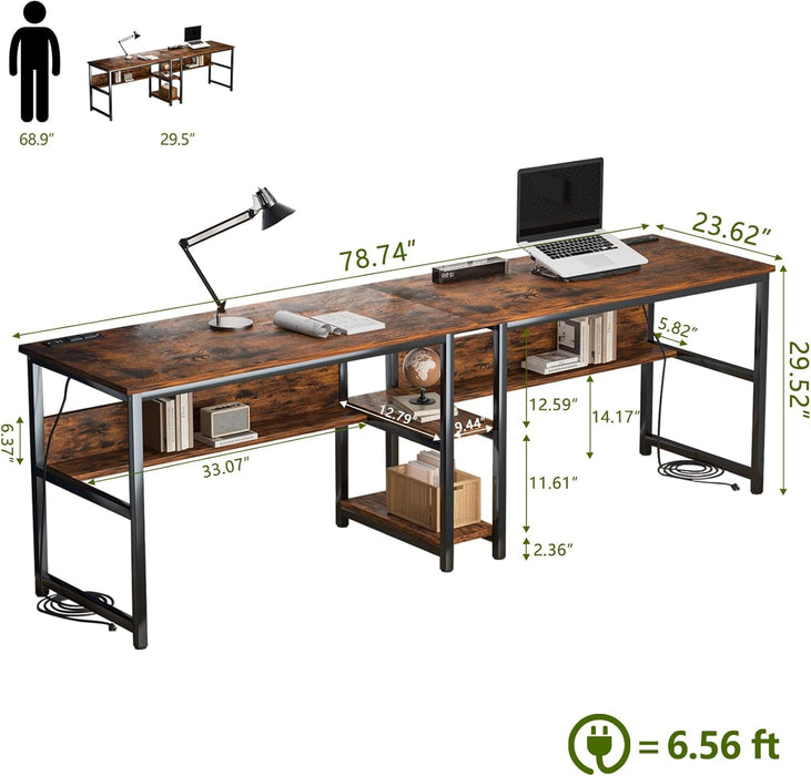 Spacious Two Person Desk with Power Strips and Shelves - ShipItFurniture