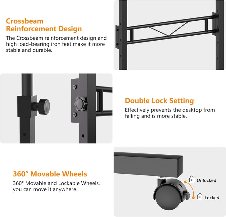 Standing Desk, 32 Inch Portable Small Desk Adjustable Height, Rolling Home Office Desks with Wheels, Sit Stand Desk for Bedroom Walking Pad Home Office Small Space, Rustic - ShipItFurniture