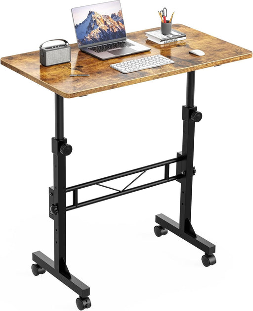 Standing Desk, 32 Inch Portable Small Desk Adjustable Height, Rolling Home Office Desks with Wheels, Sit Stand Desk for Bedroom Walking Pad Home Office Small Space, Rustic - ShipItFurniture
