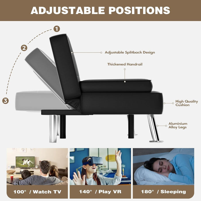 Stylish Leather Futon Sofa Bed with Adjustable Armrests - ShipItFurniture