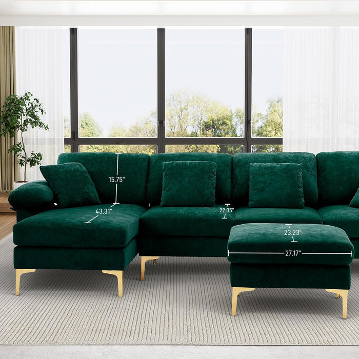 Stylish U Shaped Sectional Sofa Couch with Ottoman - ShipItFurniture