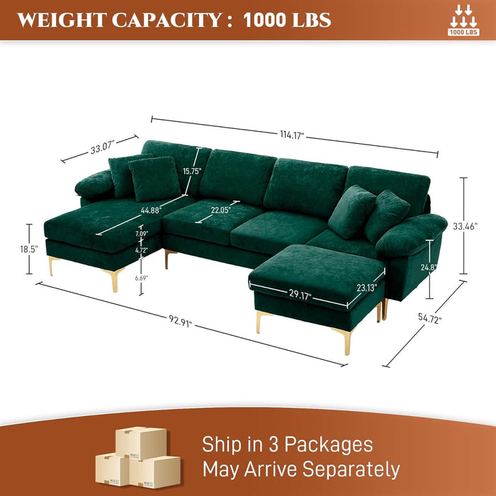 Stylish U Shaped Sectional Sofa Couch with Ottoman - ShipItFurniture
