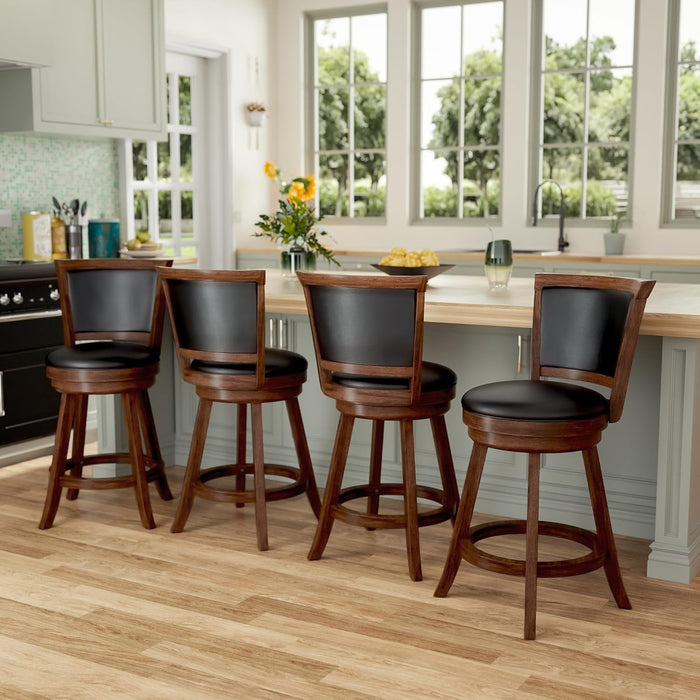 Swivel Bar Stools Set of 2, 24" Counter Height Swivel Barstools with Back & Faux Leather Upholstered Seat, Island Chairs with Solid Wood Legs & Footrest for Kitchen, Dining Room, Pub (Brown) - ShipItFurniture