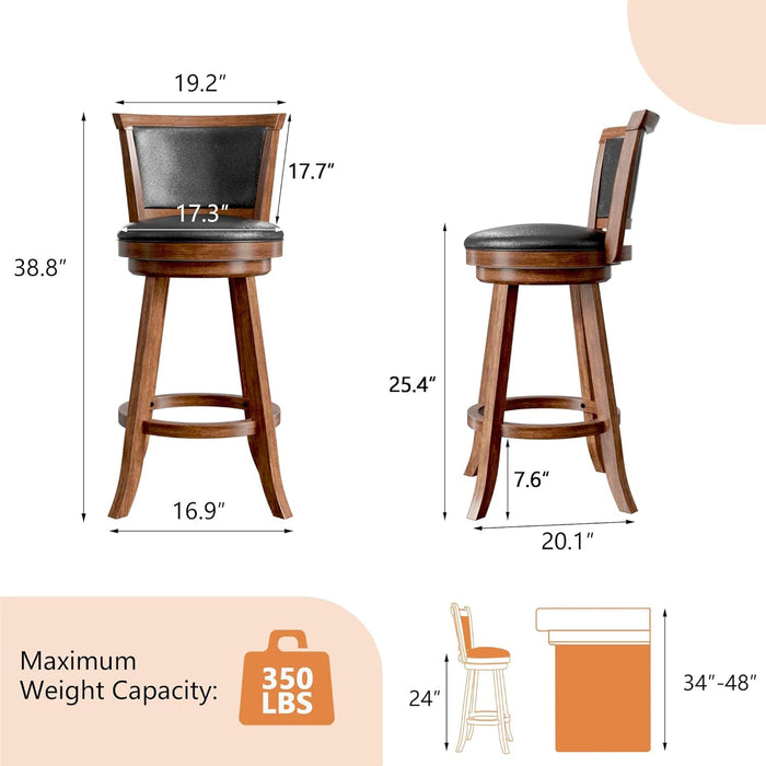 Swivel Bar Stools Set of 2, 24" Counter Height Swivel Barstools with Back & Faux Leather Upholstered Seat, Island Chairs with Solid Wood Legs & Footrest for Kitchen, Dining Room, Pub (Brown) - ShipItFurniture
