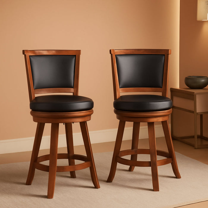 Swivel Bar Stools Set of 2, 24" Counter Height Swivel Barstools with Back & Faux Leather Upholstered Seat, Island Chairs with Solid Wood Legs & Footrest for Kitchen, Dining Room, Pub (Brown) - ShipItFurniture