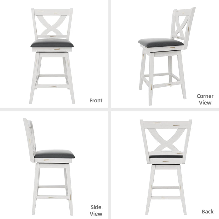 Swivel Bar Stools Set of 2, Swivel Barstools with Solid Footrest & Faux Leather Upholstered Seat, Island Chairs with Back for Kitchen, Dining Room (Antique White) (24 - Inch) - ShipItFurniture
