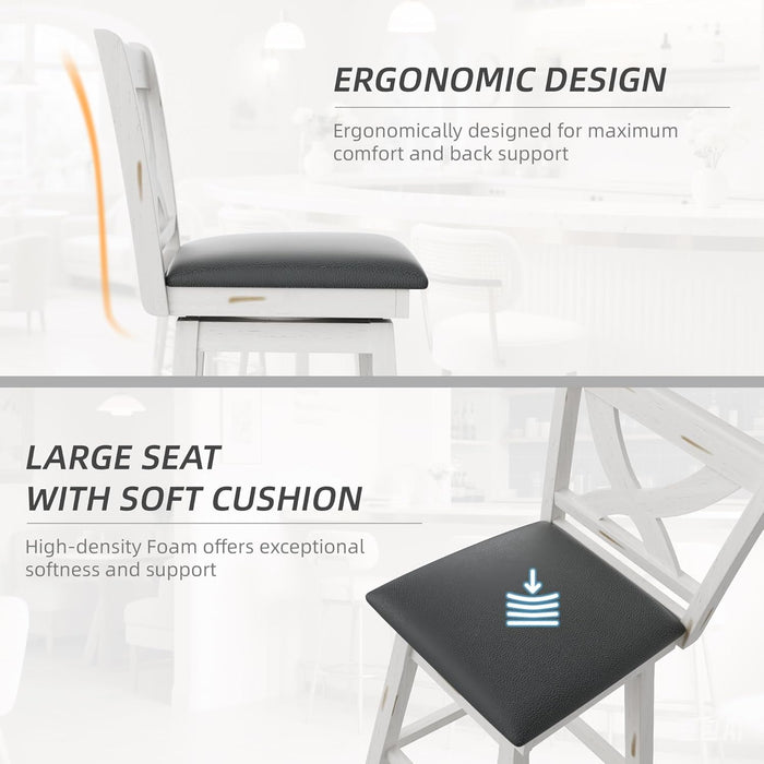 Swivel Bar Stools Set of 2, Swivel Barstools with Solid Footrest & Faux Leather Upholstered Seat, Island Chairs with Back for Kitchen, Dining Room (Antique White) (24 - Inch) - ShipItFurniture