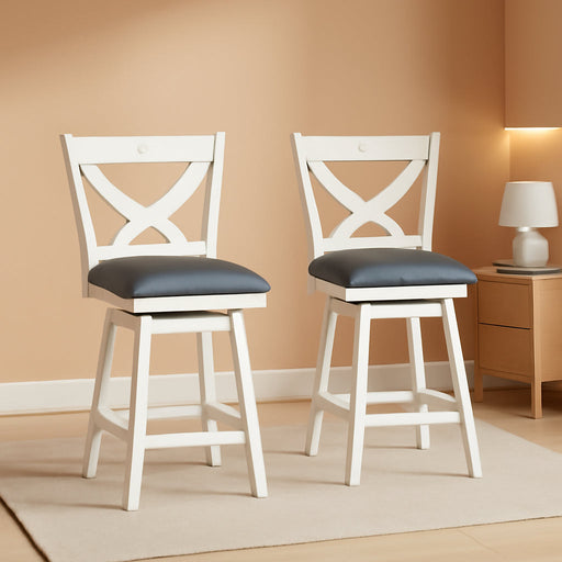 Swivel Bar Stools Set of 2, Swivel Barstools with Solid Footrest & Faux Leather Upholstered Seat, Island Chairs with Back for Kitchen, Dining Room (Antique White) (24 - Inch) - ShipItFurniture