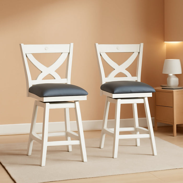 Swivel Bar Stools Set of 2, Swivel Barstools with Solid Footrest & Faux Leather Upholstered Seat, Island Chairs with Back for Kitchen, Dining Room (Antique White) (24 - Inch) - ShipItFurniture