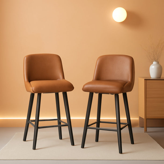 Swivel Counter Height Bar Stools Set of 2, 26''H Upholstered Barstools with Backs, Modern Bar Stool Chairs for Kitchen Island, Metal Legs, Faux Leather, Whiskey Brown Stools Counter Chair - ShipItFurniture