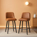 Swivel Counter Height Bar Stools Set of 2, 26''H Upholstered Barstools with Backs, Modern Bar Stool Chairs for Kitchen Island, Metal Legs, Faux Leather, Whiskey Brown Stools Counter Chair - ShipItFurniture