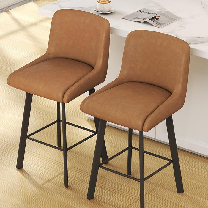 Swivel Counter Height Bar Stools Set of 2, 26''H Upholstered Barstools with Backs, Modern Bar Stool Chairs for Kitchen Island, Metal Legs, Faux Leather, Whiskey Brown Stools Counter Chair - ShipItFurniture