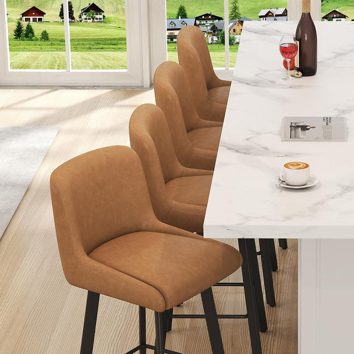 Swivel Counter Height Bar Stools Set of 2, 26''H Upholstered Barstools with Backs, Modern Bar Stool Chairs for Kitchen Island, Metal Legs, Faux Leather, Whiskey Brown Stools Counter Chair - ShipItFurniture