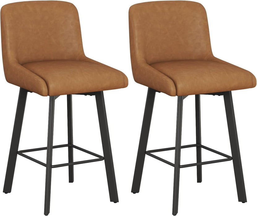 Swivel Counter Height Bar Stools Set of 2, 26''H Upholstered Barstools with Backs, Modern Bar Stool Chairs for Kitchen Island, Metal Legs, Faux Leather, Whiskey Brown Stools Counter Chair - ShipItFurniture