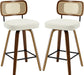 Swivel Counter Height Bar Stools Set of 2, Upholstered Faux Leather Barstools with Rattan Back, 26" Seat Height Bar Chairs for Kitchen Island, Bentwood Wood Frame, Cream White - ShipItFurniture