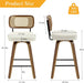Swivel Counter Height Bar Stools Set of 2, Upholstered Faux Leather Barstools with Rattan Back, 26" Seat Height Bar Chairs for Kitchen Island, Bentwood Wood Frame, Cream White - ShipItFurniture