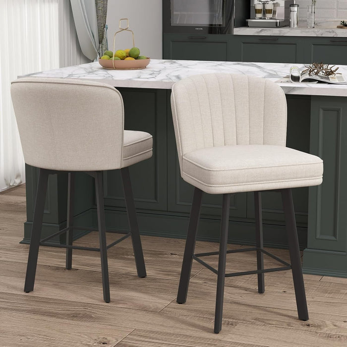 Swivel Counter Height Bar Stools Set of 3, 26'' Modern Barstools with Backs and Metal Legs, Upholstered Bar Chairs, Beige, Fabric Stools for Kitchen Island Chairs - ShipItFurniture