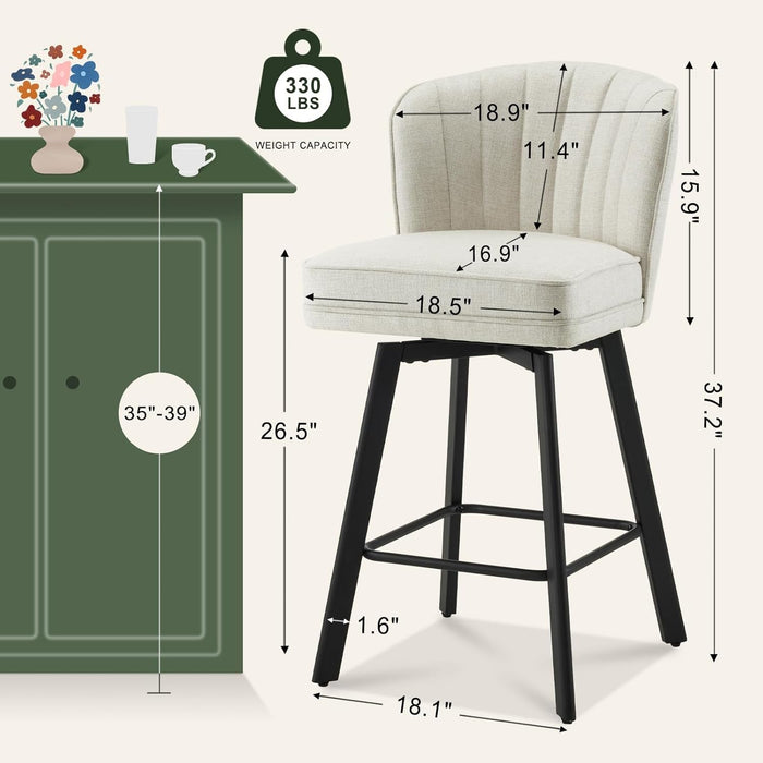 Swivel Counter Height Bar Stools Set of 3, 26'' Modern Barstools with Backs and Metal Legs, Upholstered Bar Chairs, Beige, Fabric Stools for Kitchen Island Chairs - ShipItFurniture