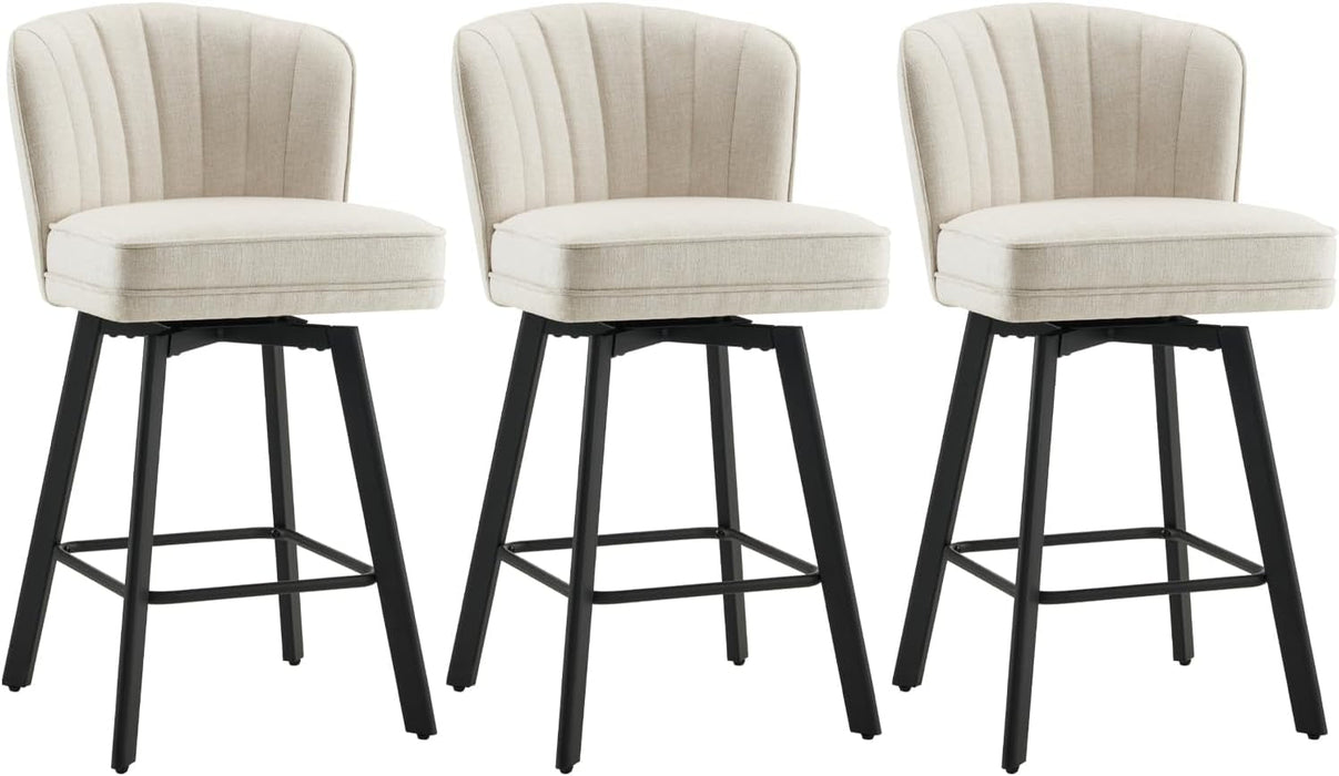 Swivel Counter Height Bar Stools Set of 3, 26'' Modern Barstools with Backs and Metal Legs, Upholstered Bar Chairs, Beige, Fabric Stools for Kitchen Island Chairs - ShipItFurniture