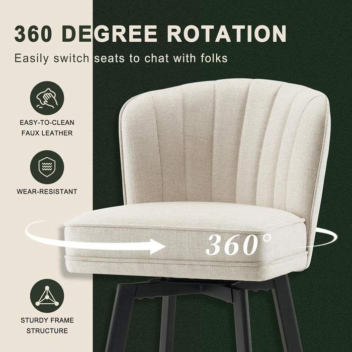 Swivel Counter Height Bar Stools Set of 3, 26'' Modern Barstools with Backs and Metal Legs, Upholstered Bar Chairs, Beige, Fabric Stools for Kitchen Island Chairs - ShipItFurniture
