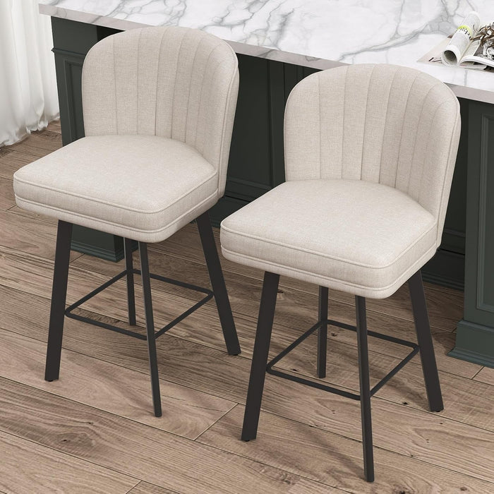 Swivel Counter Height Bar Stools Set of 3, 26'' Modern Barstools with Backs and Metal Legs, Upholstered Bar Chairs, Beige, Fabric Stools for Kitchen Island Chairs - ShipItFurniture