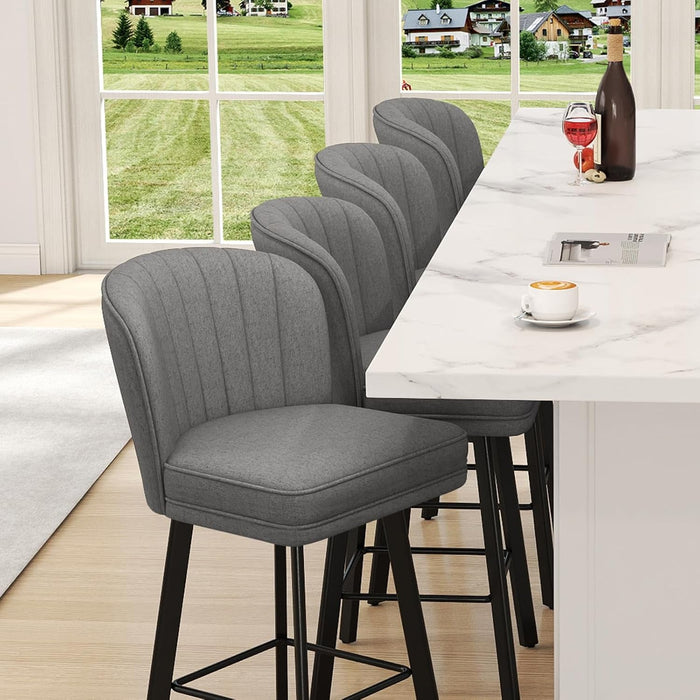 Swivel Counter Height Bar Stools Set of 3, 26'' Modern Barstools with Backs and Metal Legs, Upholstered Bar Chairs, Faux Leather Mid - Gray Stools for Kitchen Island Chairs - ShipItFurniture