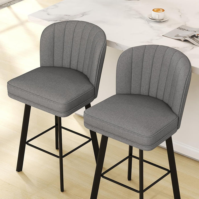 Swivel Counter Height Bar Stools Set of 3, 26'' Modern Barstools with Backs and Metal Legs, Upholstered Bar Chairs, Faux Leather Mid - Gray Stools for Kitchen Island Chairs - ShipItFurniture